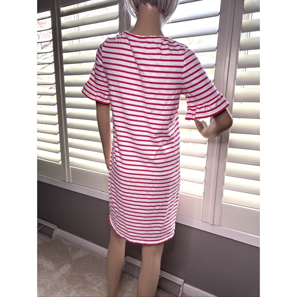 BODEN SZ 8 Dress Pink White Stripe Ruffle Sleeve Casual Rayon Modal Stretchy - Picture 8 of 13